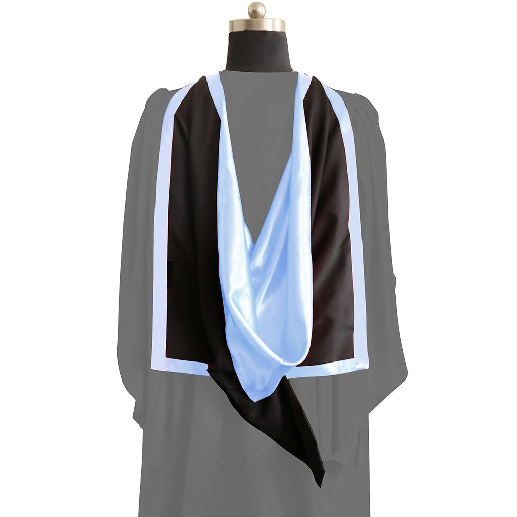 Masters Full Shape Academic Hood - Light Blue & Black - Graduation Gowns UK